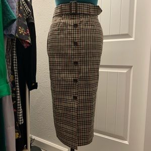 US 4 Primark Plaid Belted Pencil Skirt